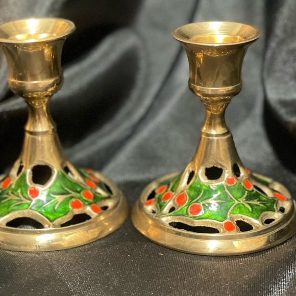 Vintage Set of  HAMPTON BRASS Christmas Candle Holders - Picture 5 of 5